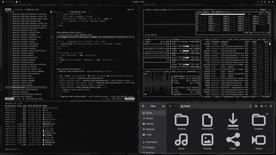Omarchy in the Vantablack theme